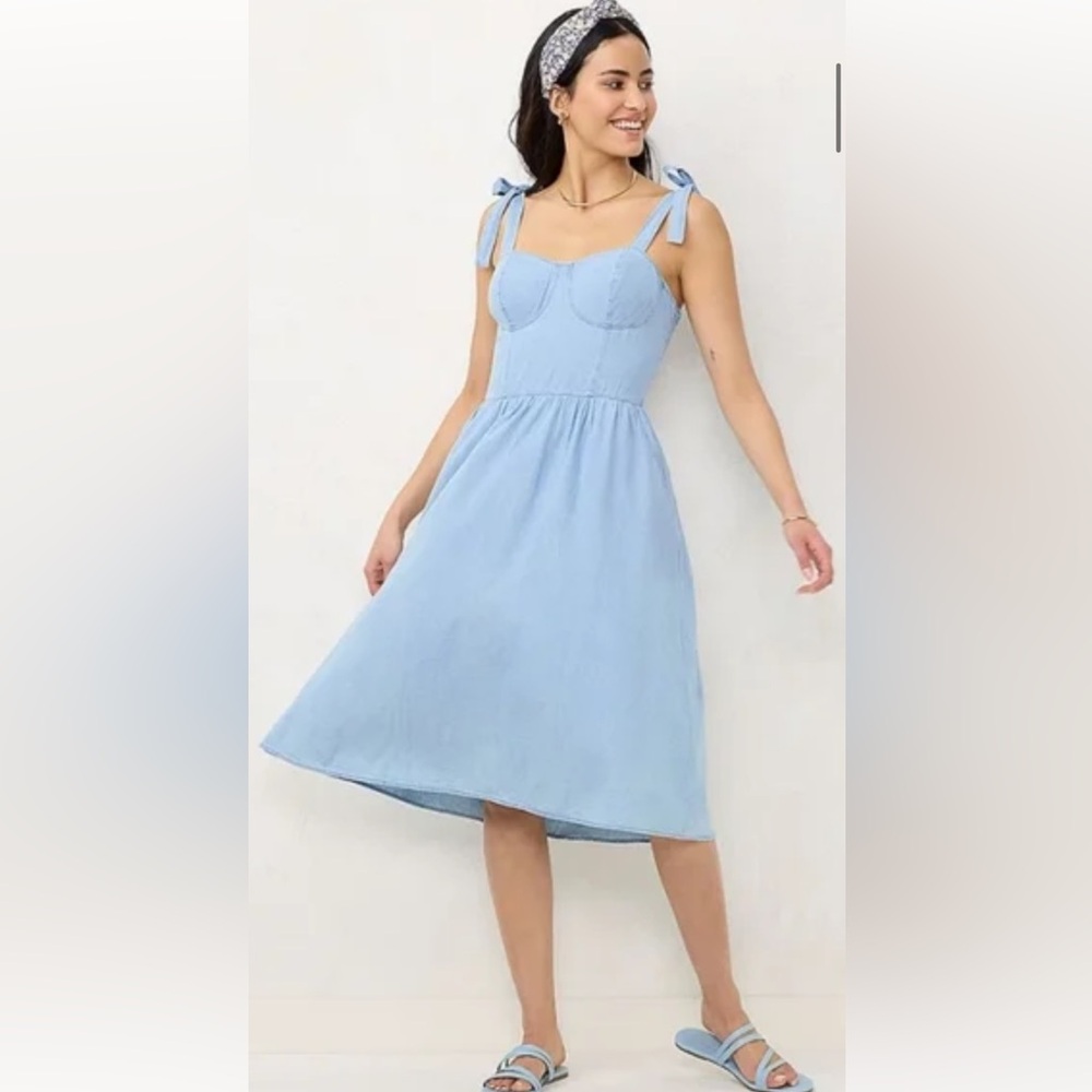 EUC LC Lauren Conrad Corset Midi Dress Runs Big light weight denim XS S M. READ